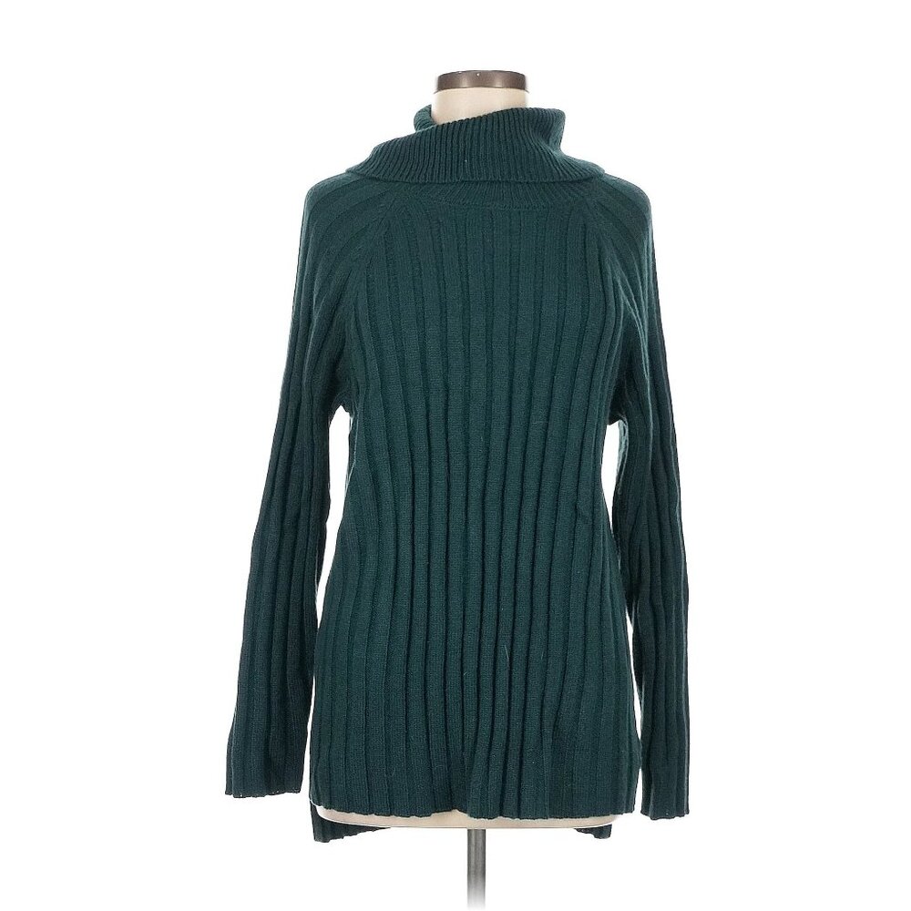 Sanctuary Ribbed Turtleneck Tunic Sweater Large Teal Green Cozy Knit Holiday